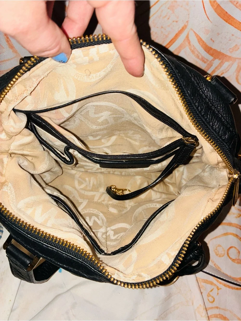 Michael Kors Black Leather Satchel/Crossover with Gold-Tone Accents